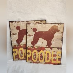 2 Brand New Metal Poodle Pictures - Distressed looking